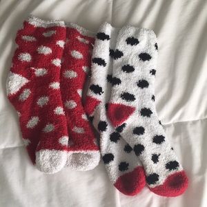 Red, Black, and White Polk-a-Dot Fuzzy Socks